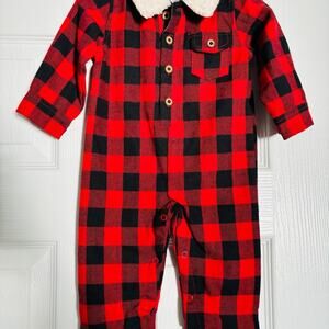 Mud Pie Plaid Romper with Faux Fur Detail 3-6 Months